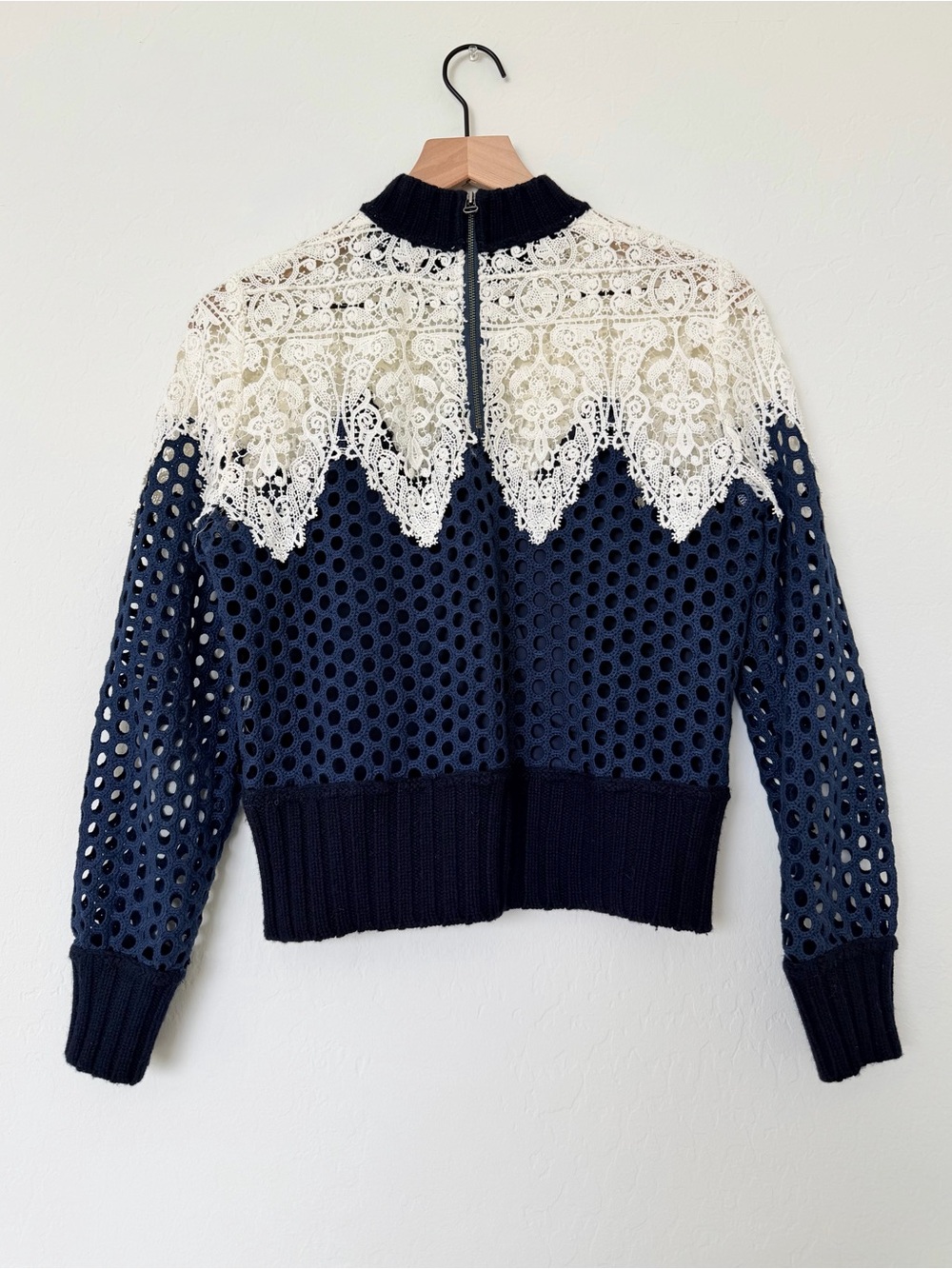 Sea New York Navy Sweater with White Lace Yoke - Picture 3 of 5